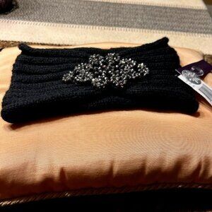 David & Young Collection Rhinestone Embellished Knit Black Head Wrap